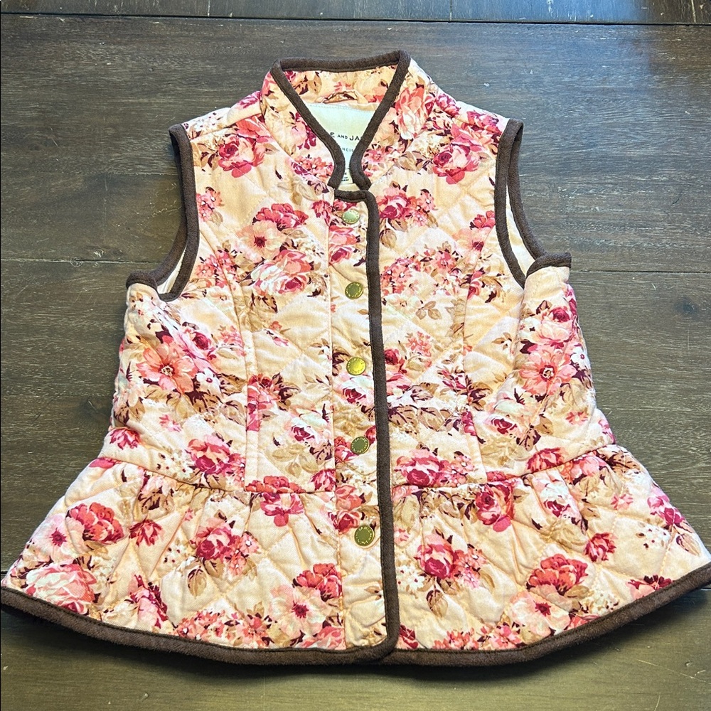 New Janie and Jack Pink Floral Quilted Peplum Vest